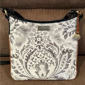 Brahmin White Rose Damask Leather Crossbody